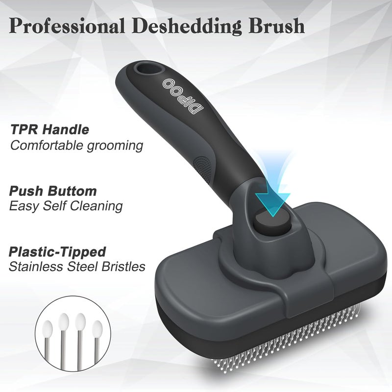 Dipoo Self-Cleaning Deshedding Brush for Dogs & Cats - Skin-Friendly Grooming Tool with Hair Brush for Long and Short Haired Pets, Grey - Image 2